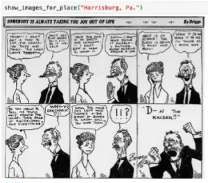 A "D--n the Kaiser" cartoon from a collection assembled by data jam participant Jeremy Guillette using Newspaper Navigator