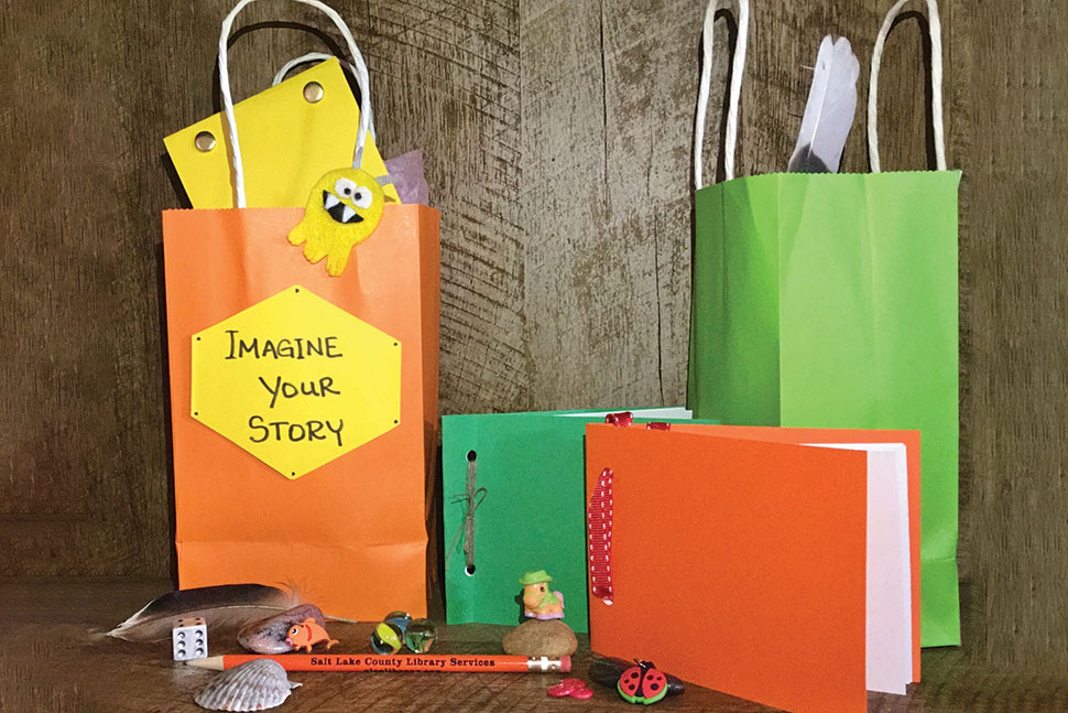 Salt Lake County (Utah) Library’s story sacks contain a blank book, a pencil, and other materials that serve as prompts to inspire storytelling. Photo: Melodie Kraft Ashley