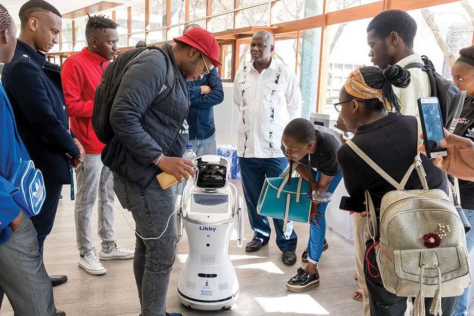 Libby the Librarian greets students at University of Pretoria Libraries in South Africa. Photo: Mariki Uitenweerde/University of Pretoria in South Africa