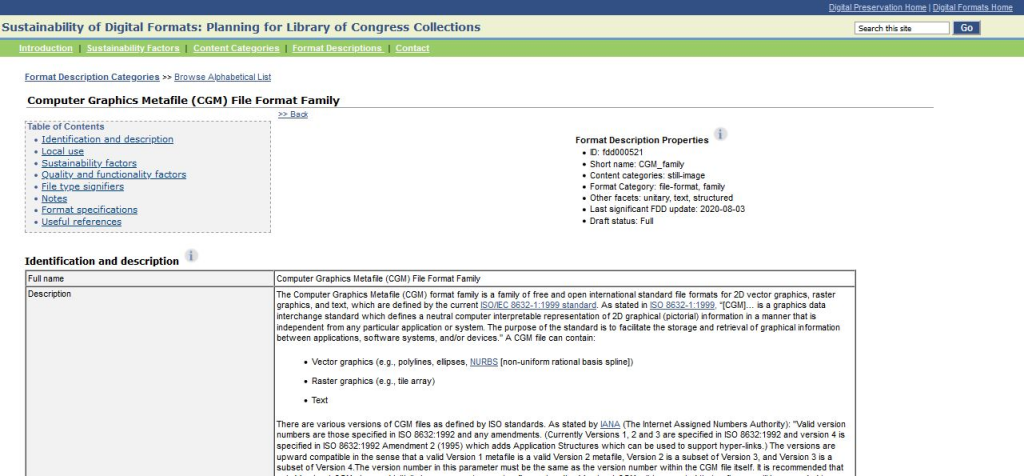 The completed CGM FDD published on the Library’s Sustainability of Digital Formats site.
