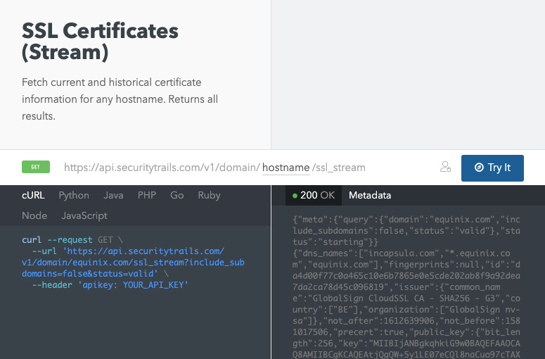 SSL certificates stream