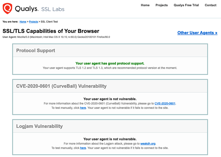 Checking web browsers for weak ciphers