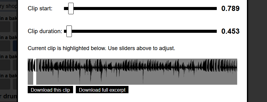 An waveform image representing a sound clip with a section highlighted 