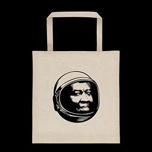 Tote bag with illustration of Octavia E. Butler wearing a space helmet