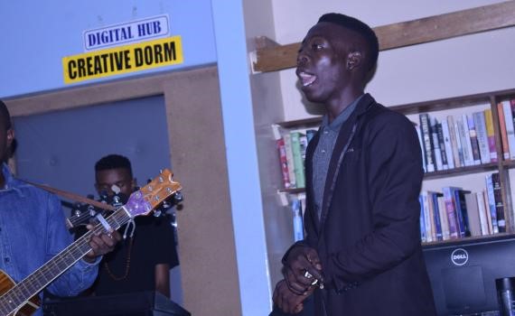 Young people learn creative skills - music, performance art, writing and more - in Choma Provincial Library's 'Creative Dorm'