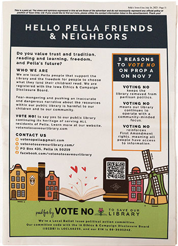 Ad placed by Vote No to Save Our Library