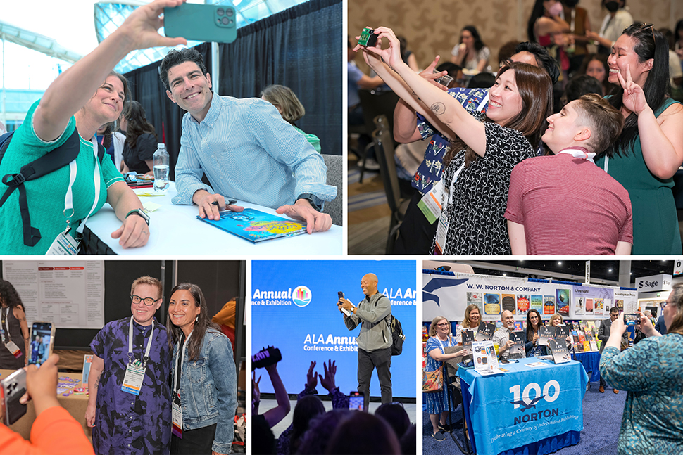 A series of photos of Annual attendees taking photos of themselves or others.