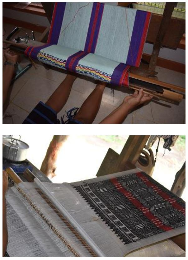 Two examples of traditional lavalava cloth weaving on the Ulithi Atoll, both on looms.