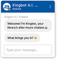 Screenshot of Kingbot, the after-hours chatbot developed by San José (Calif.) State University’s Dr. Martin Luther King Jr. Library