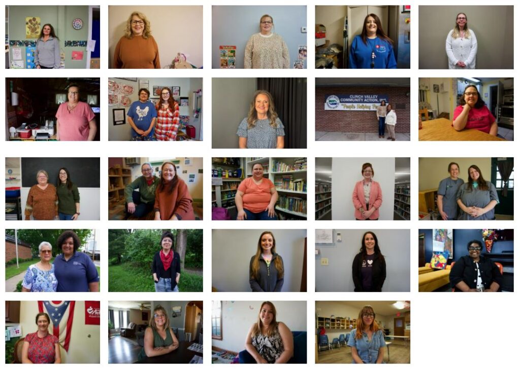 Grid with the two dozen participants in the It Takes a Village: Rural Central Appalachian Childcare Providers' COVID-19 Experiences project